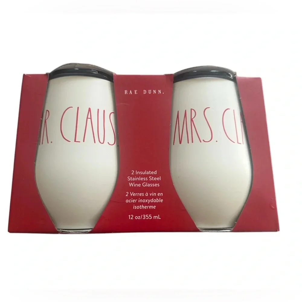 Rae Dunn Mr. Claus Mrs. Claus Insulated Wine Tumbler Set Christmas Holiday Gift